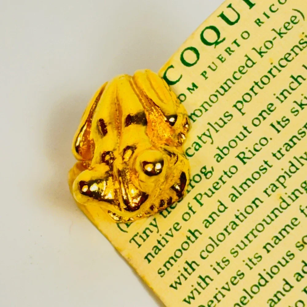 Coqui Frog Pin Gold Tone Puerto Rico Souvenir Lapel Pin Boho Vintage